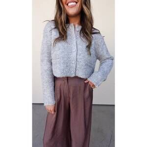 NEW MABLE textured knit cardigan jacket in gray